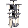Image de CostwayArbre à Chat Griffoir 60x50x170 cm avec Poteaux Planche à Gratter 3 Perchoirs en Peluche 2 Niches 3 Peluches Suspendues