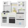 Image de CostwayEnsemble de Cuisine pour Enfants avec Cuisinières avec Sons et Lumières Machine à Café Robinet & Batterie de Cuisine pour 3+ Ans Blanc