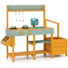 Image de CostwayCuisine d'Extérieur en Bois pour Enfant avec Bac à Plantes Évier Amovible Robinet Plaques de Cuisson Bac à Eau & Étagères pour 3-8 Ans Jaune