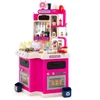 Image de CostwayEnsemble de Cuisine pour Enfants Cuisine d'Angle avec Sons et Lumières Cuisinière à Vapeur Évier de Jeu et 75 Accessoires pour 3+ Ans Rose