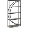 Image de CostwayBibliothèque 5 Niveaux avec Rayonnages Ouverts Étagère Haute Autoportante Design en Arc Cadre Métallique 86 x 30 x 175 cm Marron Rustique
