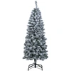 Image de Costway150CM Sapin de Noël Pré-éclairé Arbre Articulé avec 329 Branches en PVC Enneigé 180 Lumières LED Blanc Chaud 8 Modes Pied Métallique Pliable