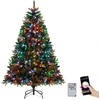 Image de CostwayArbre de Noël Artificiel Pré-éclairé avec Télécommande Lumières RGB Multicolores Branches en PE&PVC Modes Scintillants Branches à Charnières