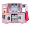 Image de CostwayCuisine de Jeu en Bois pour Enfants Cuisine d'Angle avec Lumi ¨res et Sons R ©alistes Hotte   clair ©e Distributeur d'Eau Machine   Laver Rose