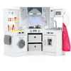 Image de CostwayCuisine de Jeu en Bois pour Enfants Cuisine d'Angle avec Lumières et Sons Réalistes Hotte Éclairée Distributeur d'Eau Machine à Laver Blanc