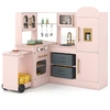 Image de CostwayCuisine d'Angle avec Lumi ¨res et Sons Ensemble de Jeu en Bois Interactif avec Plateau R ©tractable   vier Plaques de Cuisson Four 3 Ans+ Rose