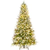 Image de CostwaySapin de Noël Artificiel de 225 cm Arbre de Noël à Charnières Floqué de Neige 1135 Pointes 81 Pommes de Pin 470 Lumières LED Blanc Chaud