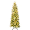 Image de CostwaySapin de Noël Artificiel de 220 cm Arbre de Noël à Charnières Floqué de Neige 913 Pointes 75 Pommes de Pin 350 Lumières LED Blanc Chaud