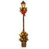 Image de CostwayLampadaire de Noël Pré-éclairé de 187 cm avec Lumières Led Verdure Artificielle Branches Enneigées Baies Blanches et Pommes de Pin Coloré