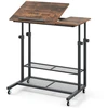 Image de CostwayBTable Mobile Assis-debout R ©glable en Hauteur avec Plateau Inclinable &   tag ¨res Support pour Ordinateur Portable   Roulettes Brun Rustique