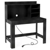 Image de CostwayBureau d'Ordinateur avec Biblioth ¨que Bureau d'  tude avec Prises   lectriques et Passe-c  bles Table Moderne avec   tag ¨res de Rangement Noir