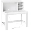 Image de CostwayBureau d'Ordinateur avec Biblioth ¨que Bureau d'  tude avec Prises   lectriques et Passe-c  bles Table Moderne avec   tag ¨res de Rangement Blanc