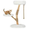 Image de CostwayArbre à Chat Tour en Bois pour Chat avec Perchoir Centre d'Activité en Bois Massif pour Chat avec Poteaux à Gratter Corde en Jute Doux Blanc