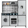 Image de CostwayCuisine de Jeu pour Enfants de 3+ Ans Jouets en Bois Machine à Glaçons Cuisinière Machine à Laver Four Micro-ondes Ustensiles Sons Gris