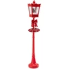 Image de CostwayLanterne de Noël Musicale Lampadaire avec LED Blanc Chaud Effets de Neige Scène Père Noël Socle Remplissable Décoration Lumineuse Rouge