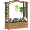 Image de CostwayBac de Jardin Surélevé Bac à Plantes en Bois Massif avec Toit Suspendu 2 Treillis Latéraux Bac Inférieur pour Fleurs Légumes Naturel