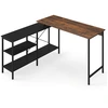Image de CostwayBureau Gaming d'Angle R ©versible Grand Bureau en L 135 x 120 cm avec   tag ¨res de Rangement Cadre M ©tallique Table Gamer Brun Rustique