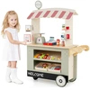 Image de CostwayEpicerie Enfant en Bois avec 30 PCS Accessoires Marchande avec Auvent Supérieur & Poignée de Poussée Motif d’Aliments Mignons 3 Ans+ Vert