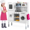 Image de CostwayCuisine Enfants avec 16 Accessoires&3 Hauteur R ©glable Jeu de Cuisine avec Sons et Lumi ¨res Jouet d'Imitation pour Enfants de 3 Ans+ Blanc