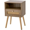Image de CostwayTable de Chevet en Rotin Petite Table d'Appoint avec Tiroir Table de Nuit en Bois Table d'Appoint Compacte Multifonctionnelle Naturel