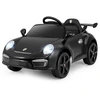 Image de Costway12V Voiture Électrique Porsche sous Licence avec Télécommande Musique Lumières LED Klaxon Démarrage en Douceur 2 Vitesses pour 3-8 Ans Noir
