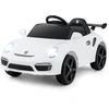 Image de Costway12V Voiture Électrique Porsche sous Licence avec Télécommande Musique Lumières LED Klaxon Démarrage en Douceur 2 Vitesses pour 3-8 Ans Blanc