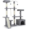 Image de CostwayArbre à Chat 136cm Maison de Jeu avec Poteaux à Griffer en Sisal Rampe 2 Perchoirs Rembourrés Grand Condo Balles Suspendues Gris Clair