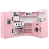 Image de CostwayJeu de Cuisine d'Angle pour Enfants de 3+ Ans en Bois Machine à Glaçons Micro-ondes Four Évier Accessoires Effets Sonores et Lumineux Rose
