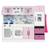 Image de CostwayEnsemble de Cuisine en Bois avec Lumières et Sons Grande Cuisine Modulaire et Réfrigérateur Jouet avec Fonctionnalités pour 3 Ans+ Rose