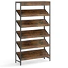 Image de CostwayÉtagère à 6 Niveaux 161 CM de Hauteur Étagère Autoportante Inclinée avec Cadre Métallique Robuste en Bois Café