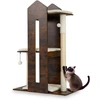 Image de CostwayArbre à Chat 120CM pour Chatons avec Griffoirs en Sisal Balles Suspendues Coussins en Peluche Amovibles et Lavables Perchoir Marron Rustique