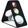 Image de CostwayFilet de Golf Double Face Système d'entraînement Triple Cibles avec 5 Trous Cibles Structure Triangulaire Tissu Oxford Noir