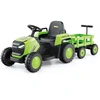 Image de CostwayTracteur   lectrique Enfant 12V avec Remorque D ©tachable T ©l ©commande Phares LED Klaxon Musique Aliment ©e par Batterie pour 37   95 Mois Vert