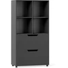 Image de CostwayÉtagère à Livres avec 4 Compartiments Ouverts 2 Grands Tiroirs Anti-basculement Meuble de Rangement en Bois 70 x 33,5 x 130 cm Noir