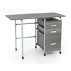 Image de CostwayBureau Pliable avec 3 Tiroirs Table D' ©criture Roues Verrouillables avec Cadre en M ©tal pour Dortoir Appartement Gris