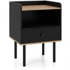 Image de CostwayTable de Chevet Table de Nuit avec Tiroir et Étagère de Rangement Ouverte Table d'Appoint pour Canapé avec Pieds en Métal Noir