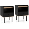 Image de CostwayLot de 2 Tables de Chevet Tables de Nuit avec Tiroir et Étagère de Rangement Ouverte Tables d'Appoint pour Canapé avec Pieds en Métal Noir