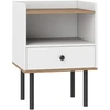 Image de CostwayTable de Chevet Table de Nuit avec Tiroir et Étagère de Rangement Ouverte Table d'Appoint pour Canapé avec Pieds en Métal Blanc