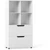 Image de CostwayÉtagère à Livres avec 4 Compartiments Ouverts 2 Grands Tiroirs Anti-basculement Meuble de Rangement en Bois 70 x 33,5 x 130 cm Blanc