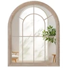 Image de CostwayMiroir Fenêtre de Ferme Grand Miroir Mural Arqué avec Cadre Métallique Miroir Décoratif Anti-Explosion Intérieur/Extérieur 88 x 69,5 cm Gris