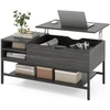 Image de CostwayTable Basse à Plateau Relevable avec Compartiment Caché Table en Bois pour Salon avec Étagère de Rangement Table de Centre Gris