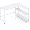 Image de CostwayBureau en L avec Station de Recharge Bureau d'Angle pour Ordinateur avec   tag ¨res Table de Jeu avec Structure M ©tallique Blanc