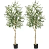 Image de CostwayLot de 2 Oliviers Artificiels Plantes d'Olivier Fausse de 180 CM de Hauteur avec Pot en Plastique 1296 Feuilles 72 Fruits Plantes Vert