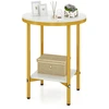 Image de CostwayTable Basse Ronde à 2 Niveaux 40,5 cm Table d'Appoint en Faux Marbre avec Étagère de Rangement Table d'Appoint Moderne Blanc