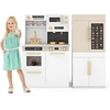 Image de CostwayJeu de Cuisine pour Enfants 2 Pièces Combinaison Cuisine et Réfrigérateur avec Affiche Didactique Interactive pour 3+ Ans Blanc