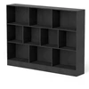 Image de CostwayBibliothèque à 10 Cases Armoire de Rangement Autoportante à 3 Niveaux Kits Anti-basculement Etagère de Présentation en Bois de 140cm Noir