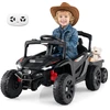 Image de CostwayVoiture Électrique 12Vpour Enfants avec Remorque Amovible Télécommande Parentale Suspension à Ressorts Lumière & Musique pour 3+ Ans Noir