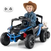 Image de CostwayVoiture Électrique 12Vpour Enfants avec Remorque Amovible Télécommande Parentale Suspension à Ressorts Lumière & Musique pour 3+ Ans Bleu
