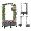 Image de CostwayJardinières en Rotin à Arrosage Automatique avec Treillis et Toit Potager Surélevé de 1,5 m de Haut avec Roulettes Verrouillables Gris