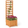 Image de CostwayJardinière avec Treillis en Bois 123 CM Bac à Fleurs Surélevé pour Plante pour Grimpante Vigne Fleurs avec Trou de Drainage Orange